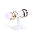 White velvet T-bar jewelry display stand featuring golden bracelets and luxury texture - Single Tier / White Velvet
