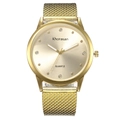 Khorasan women's gold quartz watch with mesh strap and rhinestone markers on sunray dial - Gold