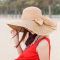 Faltbarer Khaki Strohhut mit breiter Krempe und Schleife für den Sommerstrand - M (56-58cm) / Khaki
