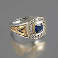 Anello con sigillo da uomo bicolore vintage con gemma quadrata blu e piccoli diamanti - US 6 / Due colori
