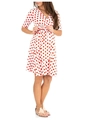 Robe de maternité à manches courtes blanche à pois rouges, col en V et ceinture - S / Blanc à pois rouges