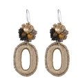 Bohemian hand-woven gold drop earrings with dark brown beads and hollow oval rings - Gold