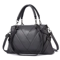 Deep charcoal grey soft leather tote bag with V-shaped geometric stitching and top handles - Dark Gray