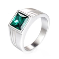 Men's titanium steel ring with square emerald gemstone and silver band accents - Green Zircon