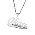 Silver stainless steel hip-hop twist chain necklace with an artistic Okay letter pendant - Silver