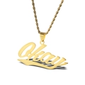 Hip hop gold stainless steel Okay letter pendant necklace with twisted rope chain design - Gold