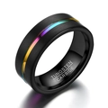 8mm black grooved tungsten carbide ring with rainbow inner band and matte finish - US 10 / Black with Rainbow