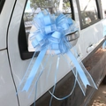 Detail of light blue pull bow ribbon made of snow gauze for wedding car mirror decoration - 10 Strands Pack / Pastel Blue