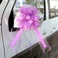 Detail of purple macaron pull bow ribbon tied on car side mirror for wedding decor - 10 Strands Pack / Pastel Rose Red