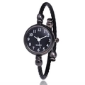 Women's quartz bangle watch with black twisted rope strap and numeric dial - Black Case Black Dial