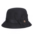 Elegante cappello da sole da donna in lino nero con fiore laterale e dettagli a pois - Taglia unica / Nero