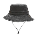 Sombrero de pescador de mezclilla gris oscuro lavado con ojales y cordón - M (56-58cm) / Negro