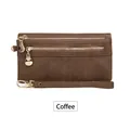Vintage coffee brown faux leather wallet with double zippers and detachable wristlet strap - Coffee