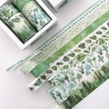 Set di nastri washi botanici verdi con foglie tropicali e cactus per decorazioni fai-da-te - Flora Verde