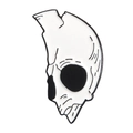Detail view of a stylized black and white skull enamel pin with polished metal finish - Skull Mask-XZ1876