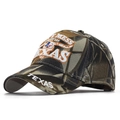 Camo baseball cap with Texas embroidery shown from a professional 45-degree angle view - Adjustable / Jungle Camouflage Texas Embroidery (1)