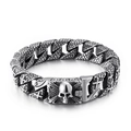 Retro punk titanium steel skull bracelet with detailed dragon scale chain link design - Steel Color Cross Skull Style (KB109004-BD)