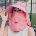 Cappello parasole rosa a tesa larga con maschera e protezione per collo anti-UV - ZM Classico / Rosa