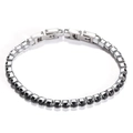 Bracelet tennis ajustable en acier inoxydable argenté avec pierres zircone noires - Noir