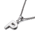 Collier avec pendentif lettre P en argent avec incrustation blanche et chaîne rolo - Style P (KN81194-K)