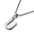 Collier minimaliste en titane argenté avec pendentif lettre U et nacre blanche - Style U (KN81199-K)