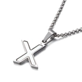 Collier en acier inoxydable argenté avec pendentif lettre X incrusté de nacre blanche - Style X (KN81202-K)