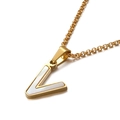 Collana a V dorata con intarsio in conchiglia bianca e catena a maglie rotonde - Lettera V (KN81226-K)