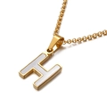 Collana in acciaio dorato con pendente a forma di lettera H in madreperla bianca - Lettera H (KN81212-K)