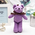 Soft 16cm purple pineapple grid teddy bear plush pendant with brown ribbon bow tie - Purple
