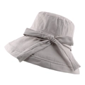 Foldable wide brim sun hat for women with large bow tie in beige khaki color - 57-58cm / Off-White