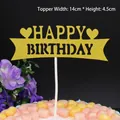 Golden glitter Happy Birthday cake topper with heart shapes and white support stick - Strip Happy Birthday Gold