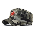 Close-up of red star embroidery and jungle camouflage pattern on cadet cap side - Adjustable / Flat Top Red Star Style / Jungle Camouflage