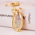 Golden golf bag keychain with sparkling rhinestones and metal ring for women accessories - Clear Multicolor