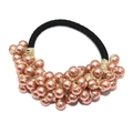 Handmade elastic hair tie with rose gold woven crystal beads on a black band - Khaki