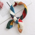 Colorful geometric pattern silk scarf with red and blue blocks tied in a knot - 50*50CM / FX-42 Light Geometric Color Blocks