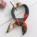 Green and red geometric silk square scarf for women on white background with rose - 50*50CM / FX-64 Thick Thin Striped Red Green