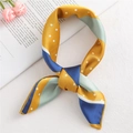 Polka dot silk square neck scarf in yellow and navy blue with contrast stitching - 50*50CM / FX-66 Polka Dot Striped Yellow