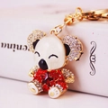 Portachiavi creativo a forma di koala in metallo con strass rossi e smalto bianco - Rosso