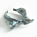 Blue paisley bow headband for women with vintage floral pattern and wide fabric knot - Blue Scarf Print Bow