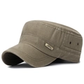 Olive green washed cotton cadet cap with metallic emblem and vintage texture - Adjustable / Army Green