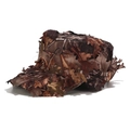 Detail van de 3D-bladcamouflage stof op de tactische jachtpet voor camouflage - Verstelbaar / Platte Kroon Koffie