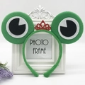Green plush frog headband with cartoon big eyes and red crown for kids costume - Green Frog with Red Glitter Crown