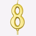 Goldene Geburtstagskerze Nummer 8 mit Metallic-Effekt und praktischem Einsteckstab - Zahl 8