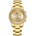 Geneva women's gold-tone quartz watch with rhinestone bezel and metal link bracelet - Gold