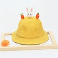 Yellow corduroy bucket hat for kids with 3D rabbit and carrot decorations - Adult 57-58cm / Yellow (Rabbit & Carrot)