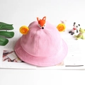 Pink corduroy toddler sun hat featuring a 3D fox mascot and decorative ear flaps - Adult 57-58cm / Fox Pink