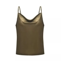 Detail of cowl neck design on a bronze satin camisole top with natural fabric drape - S / Tops / Army Green