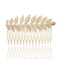 Dettaglio macro del pettine per capelli dorato con foglie e trame metalliche rifinite - Pettine Foglia (fs002 Oro)