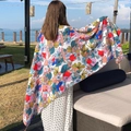 Ethnic floral print cotton linen shawl and beach wrap in vibrant colors for seaside holidays - 180cm / Color Floral Beach Large Shawl (L166)