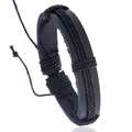 Adjustable black braided leather bracelet for men featuring a vintage layered rope design - Black